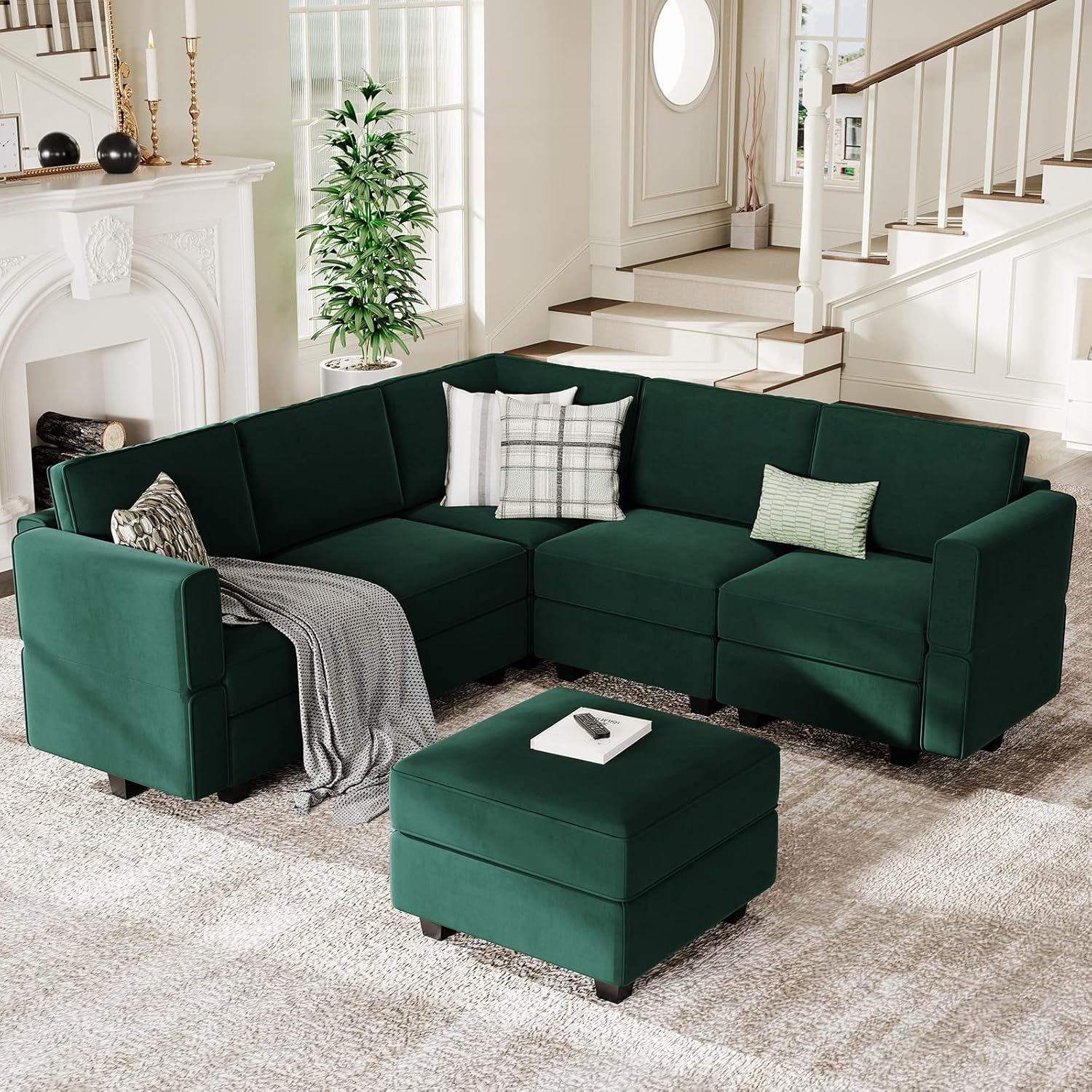 Belffin Modular Sectional Sofa with Storage Seats Velvet L Shaped Corner Couch Convertible