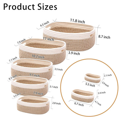 7 Piece Cotton Rope Woven Basket Set - Small Basket for Baby Nursery, Pets, Montessori, Dog & Cat
