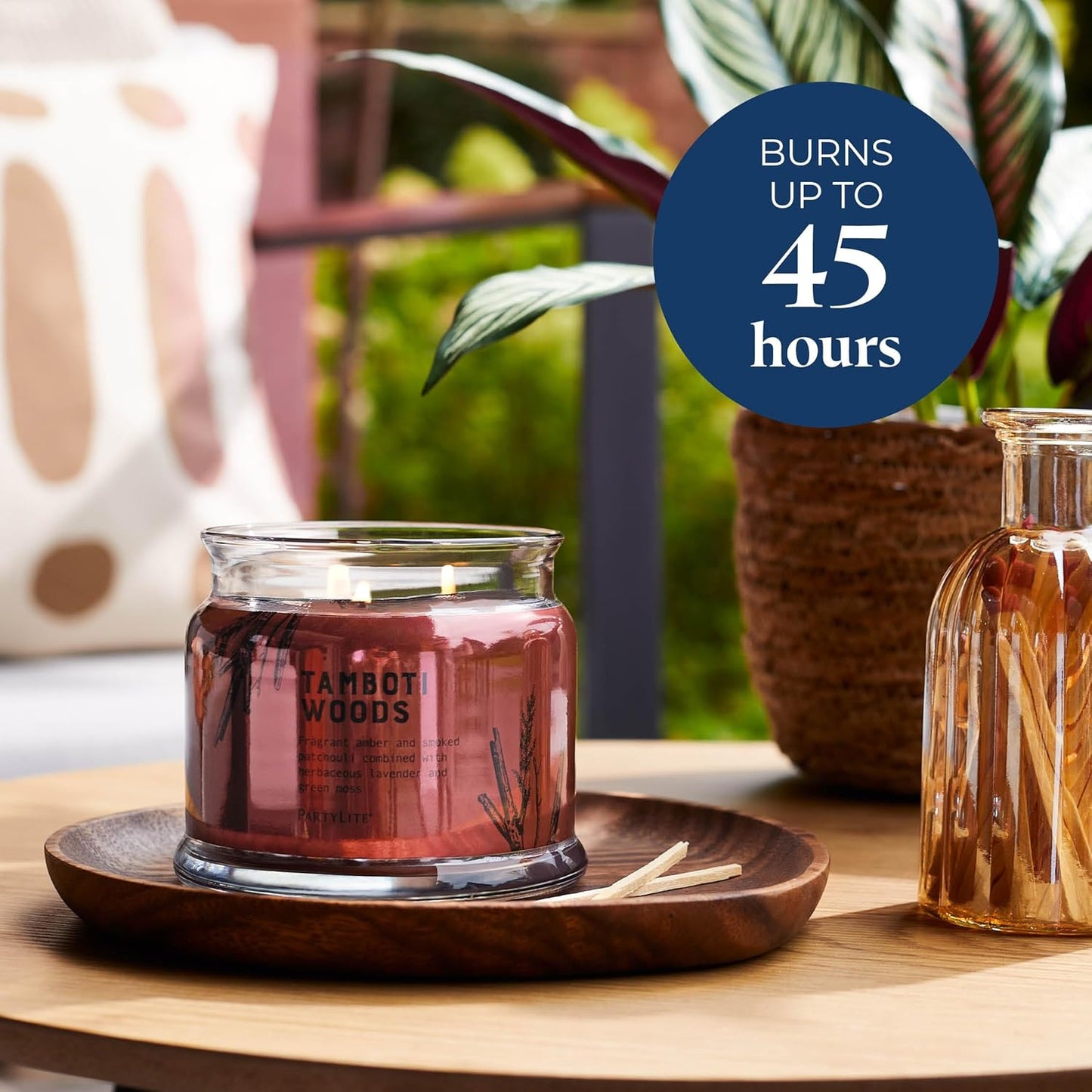 PartyLite Tamboti Woods Scented, Notes of Exotic Amber, Patchouli, Lavender & Green Moss, 13.2oz