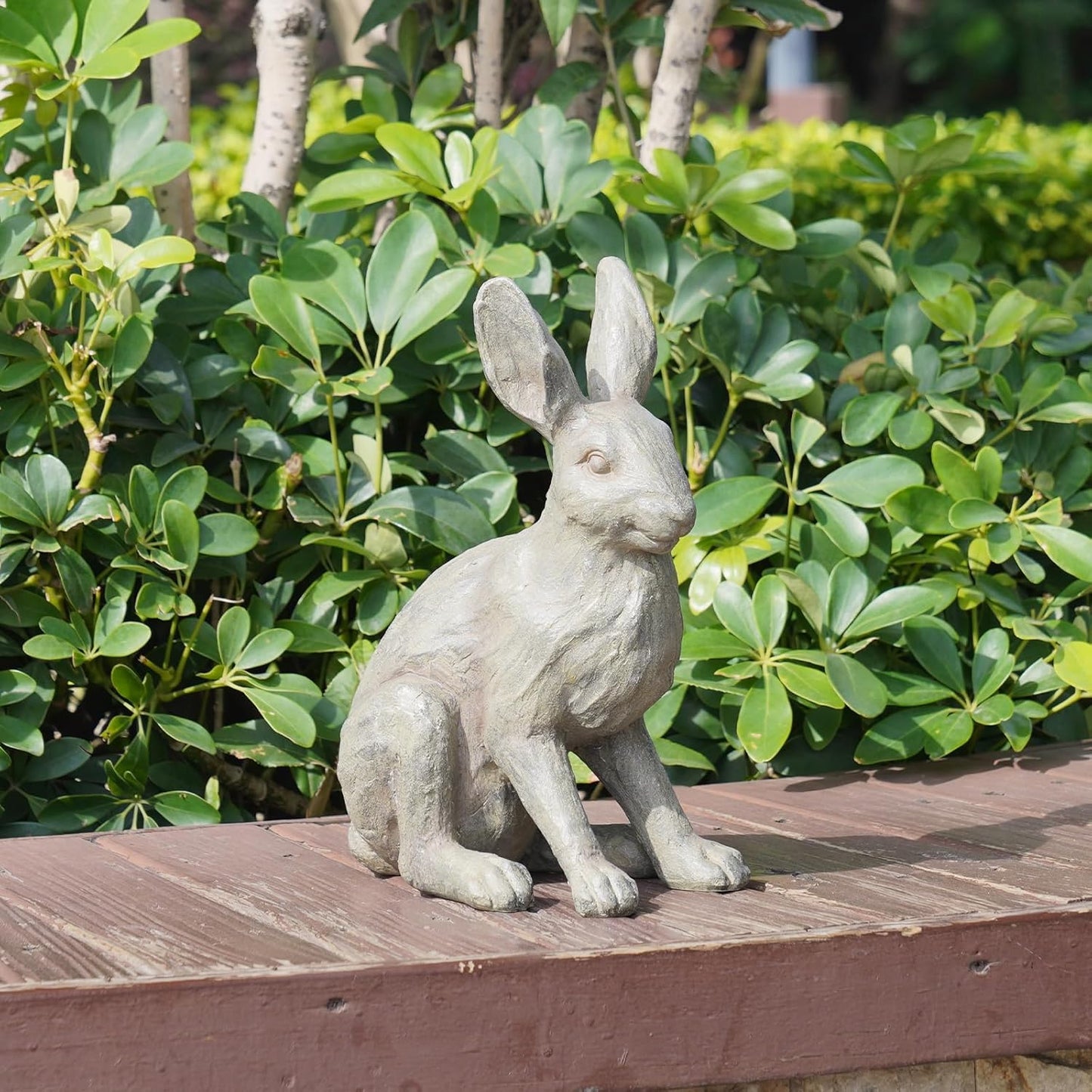 DiliComing Grey Resin Rabbit Garden Statue - Large Garden Statues for Home Yard Decor Garden