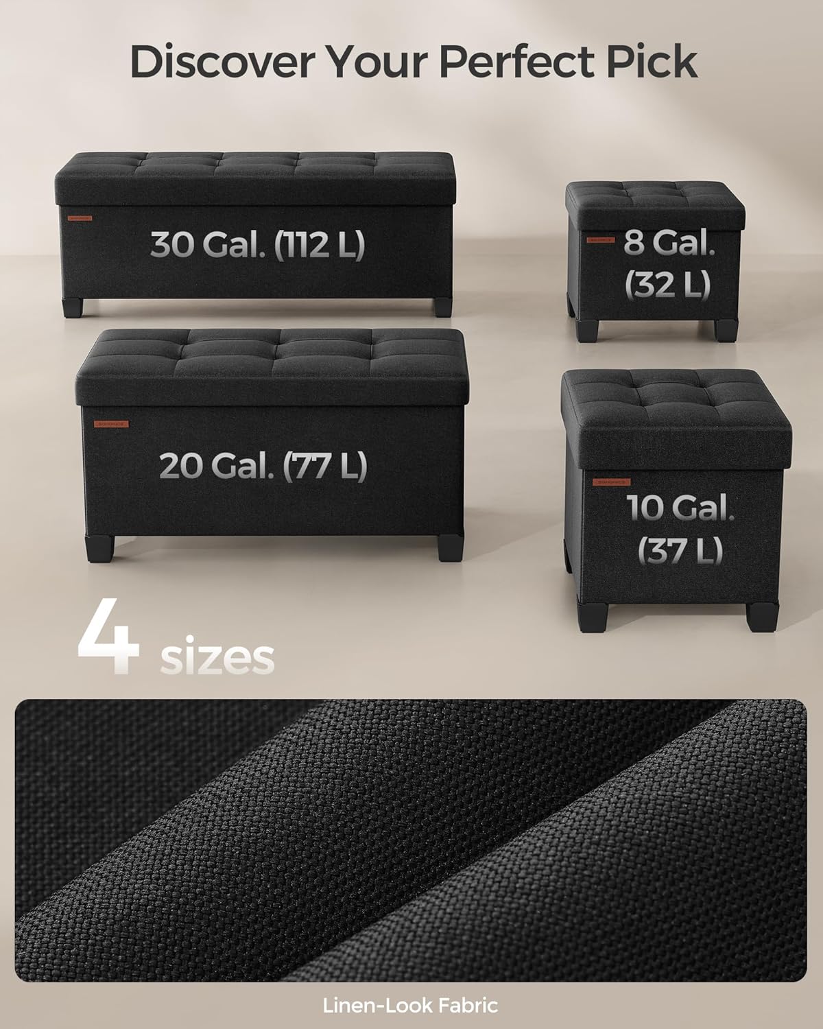 SONGMICS Storage Ottoman, Small Ottoman Foot Rest with Legs, 15 x 15 x 15.7 Inches Foot Stool, Load