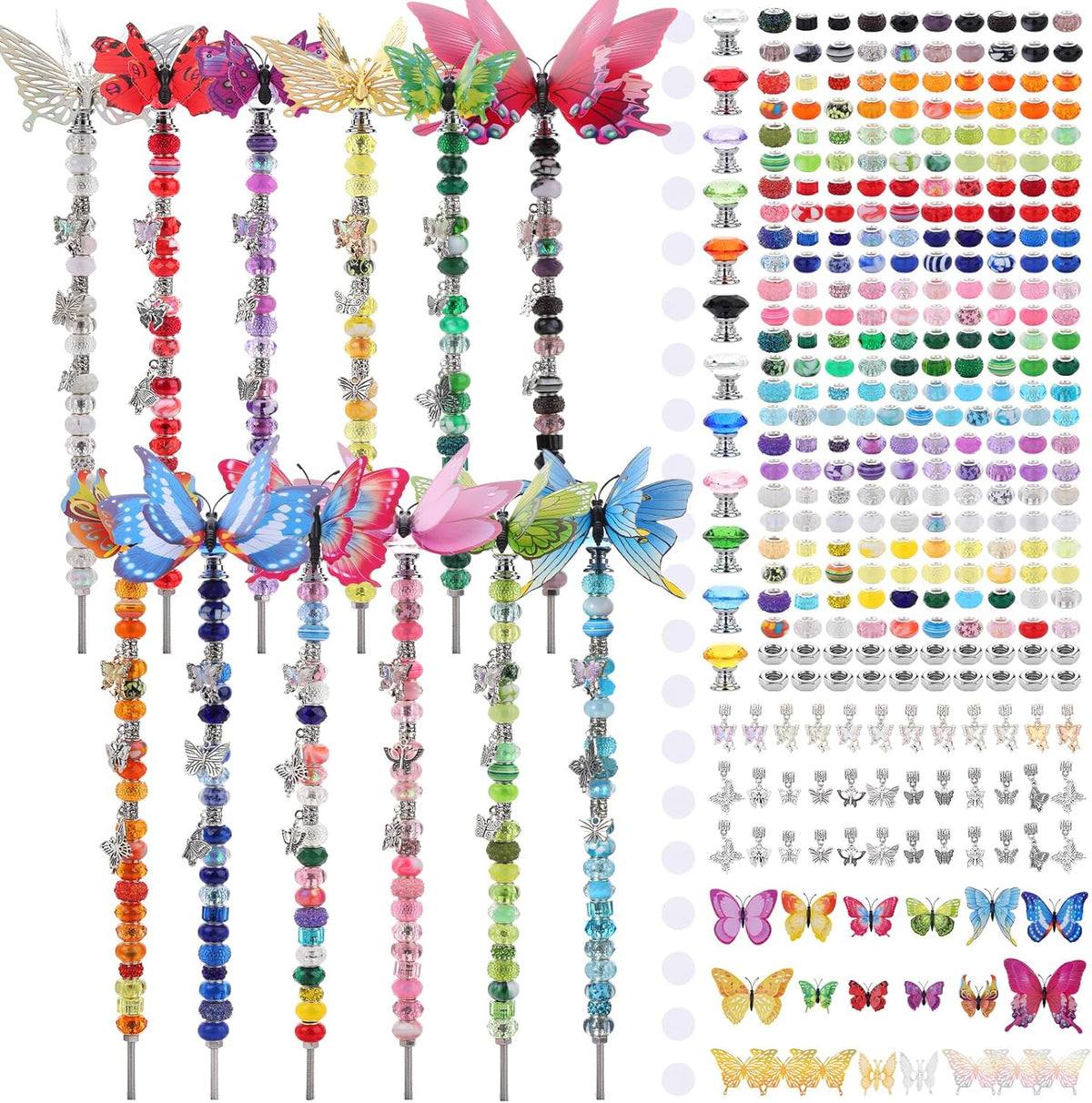 380pcs Beaded Garden Stake, DIY Butterfly Fairy Wand Garden Stake Kit with 10IN Threaded Rod
