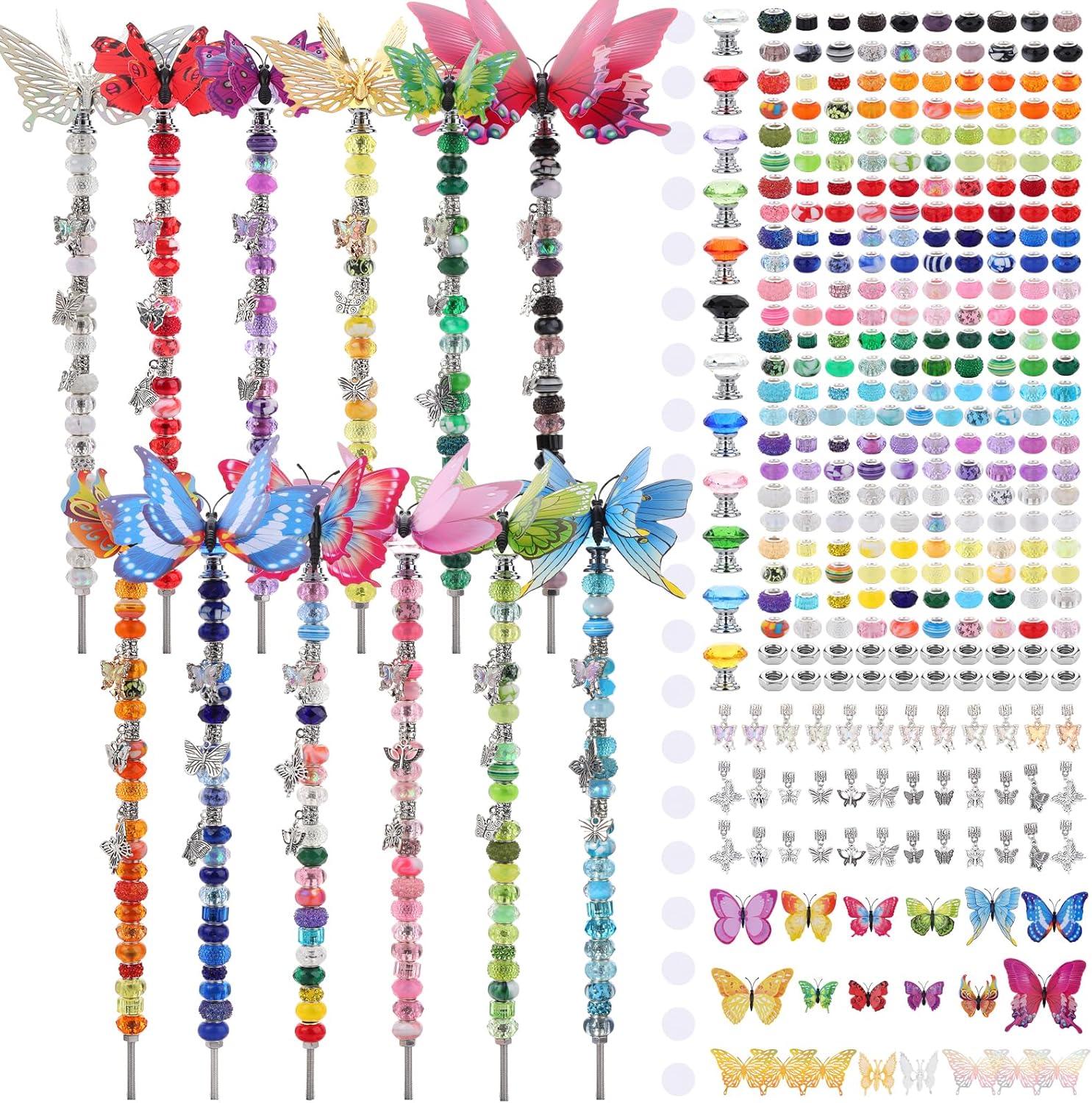 380pcs Beaded Garden Stake, DIY Butterfly Fairy Wand Garden Stake Kit with 10IN Threaded Rod
