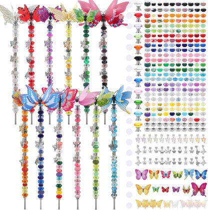 380pcs Beaded Garden Stake, DIY Butterfly Fairy Wand Garden Stake Kit with 10IN Threaded Rod