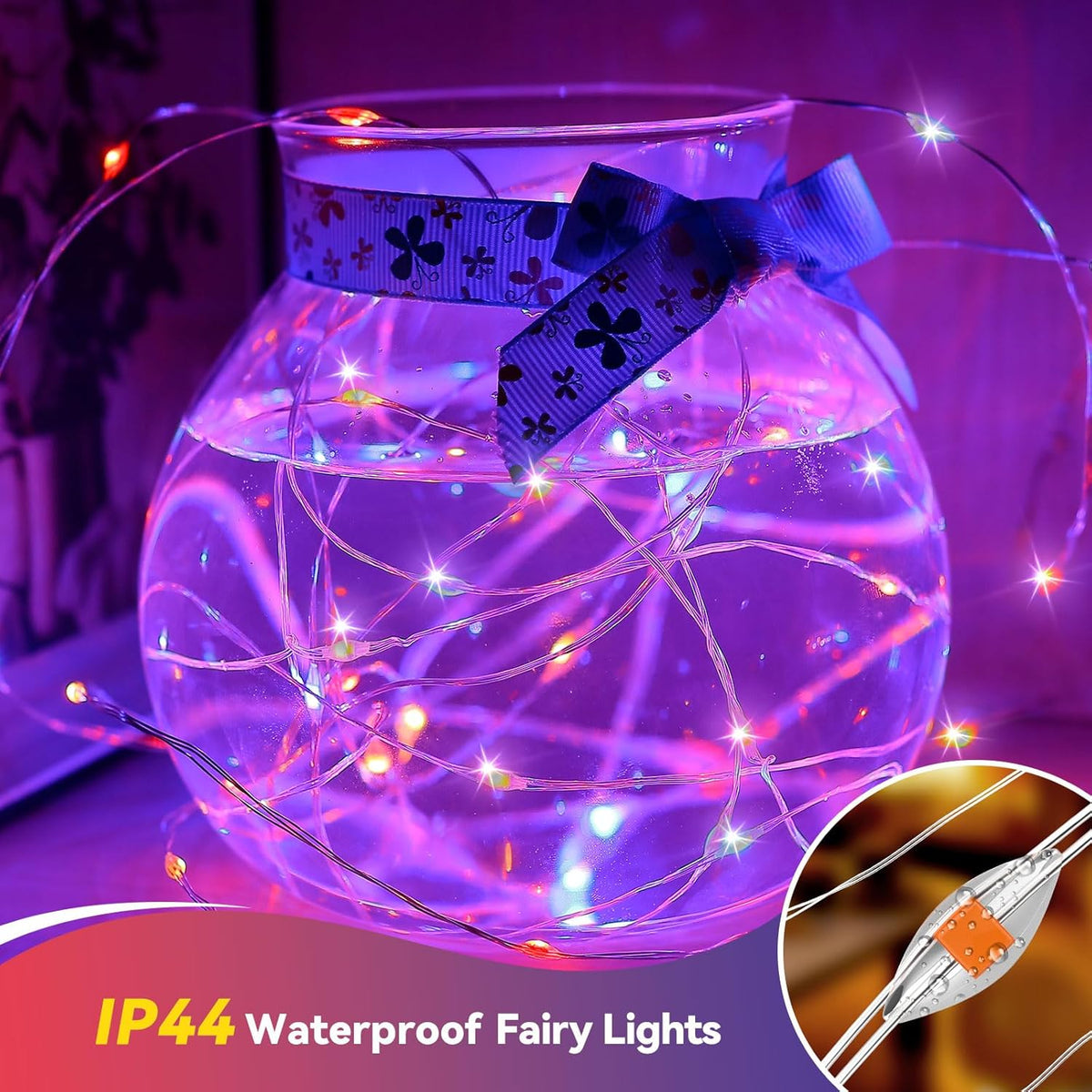 4 Pack 60LED Halloween Fairy Lights Battery Operated - 20FT Twinkle Lights with 2 Lighting Modes
