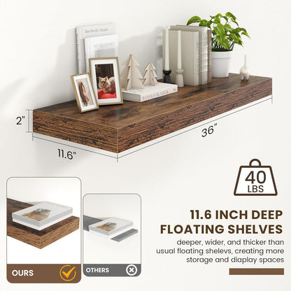 Deep Floating Shelves for Wall | 36 Inch Wide x 12 Inch Deep Floating Shelves | 36W x 12D Rustic