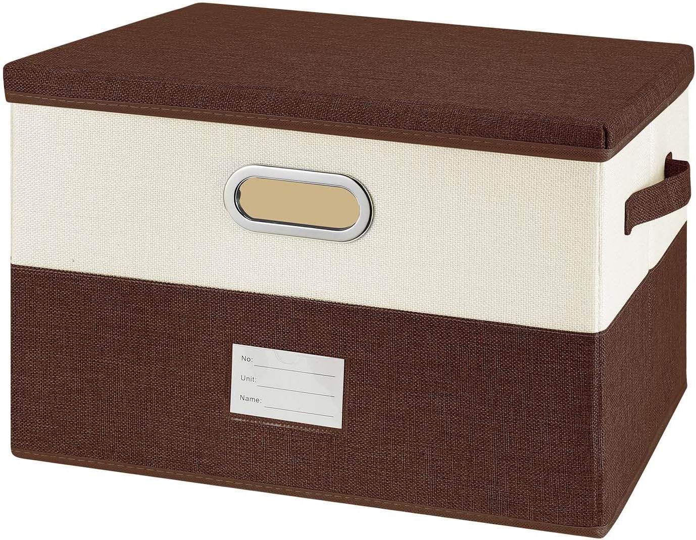 Large Linen Fabric Foldable Storage Bins with Removable Lid and Handles, Washable Storage Box