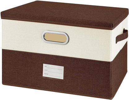 Large Linen Fabric Foldable Storage Bins with Removable Lid and Handles, Washable Storage Box