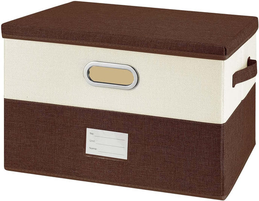 Large Linen Fabric Foldable Storage Bins with Removable Lid and Handles, Washable Storage Box