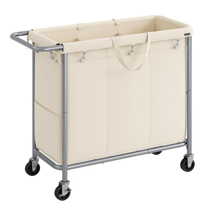SONGMICS Laundry Basket with Wheels, 3-Section Rolling Laundry Hamper, 52.8 Gallons (200 L)