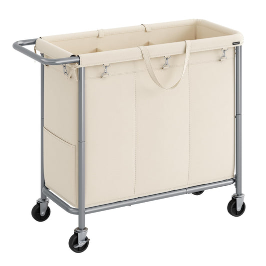 SONGMICS Laundry Basket with Wheels, 3-Section Rolling Laundry Hamper, 52.8 Gallons (200 L)