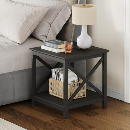ChooChoo End Table, 24 Inch End Table with 2-Tier Storage Shelf, Side Table for Living Room, Wood