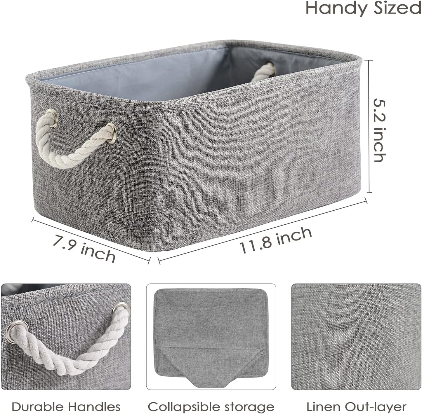 TheWarmHome Storage Bins for Shelves - 11.8x7.9x5.2 inch Grey Small Storage Baskets for Organizing