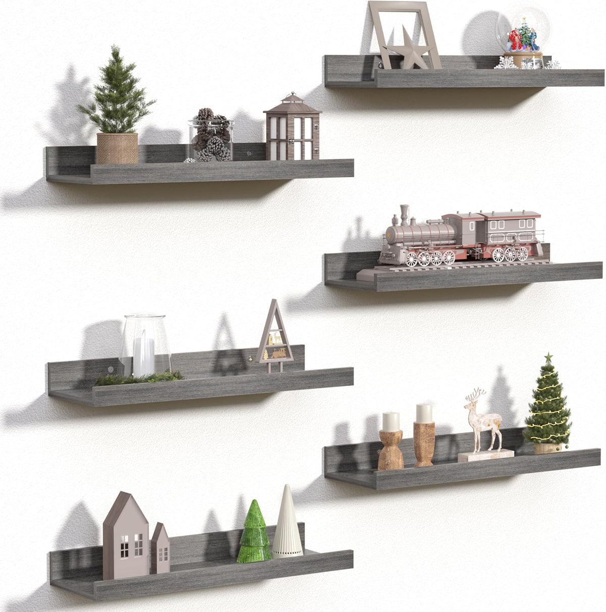 upsimples Floating Shelves for Wall, Wall Shelves for Decor Storage Set of 6, Wall Mounted Wood