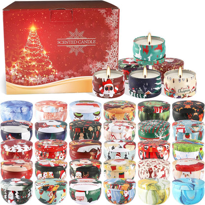 36Pack Christmas Scented Candles Sets,Long Burning,2.5oz Natural Soy Wax with Essential Oils