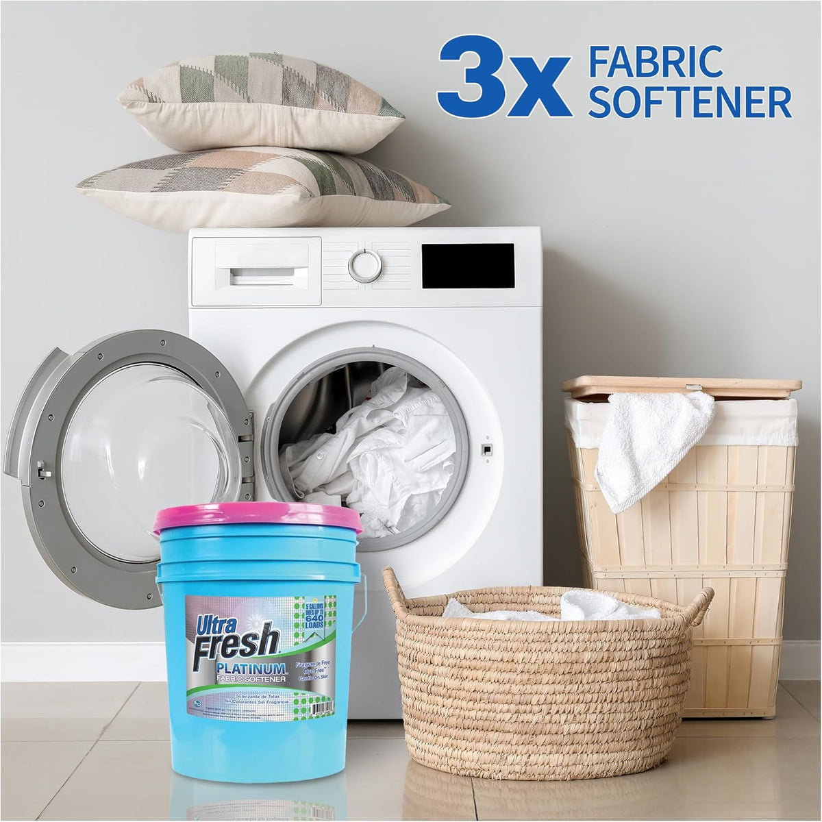 Ultra Fresh 5 Gallon Platinum Fabric Softener for All Machine Types, Liquid Laundry Softener, Up to