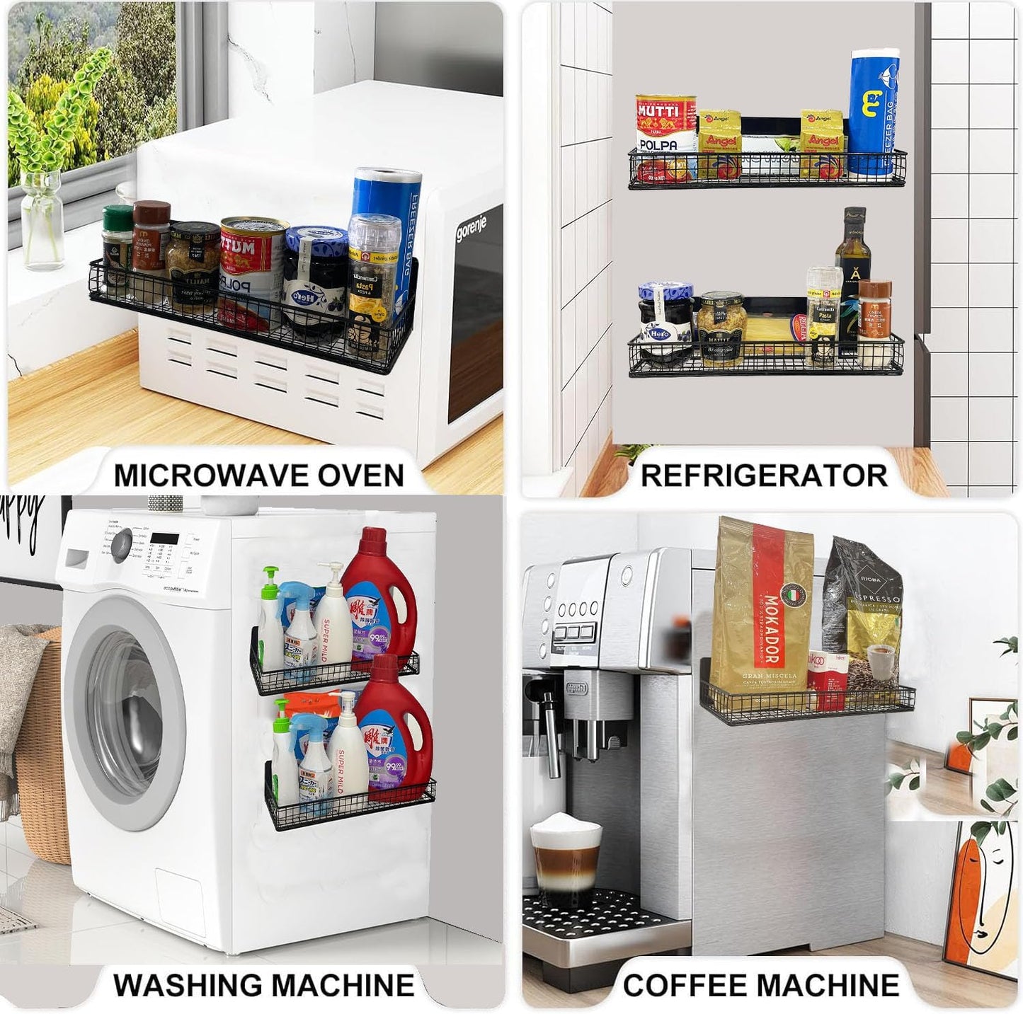 Bruda 2 Pack Large Magnetic Shelves Spice Rack Organizer for Washing Machine, Fridge, Refrigerator