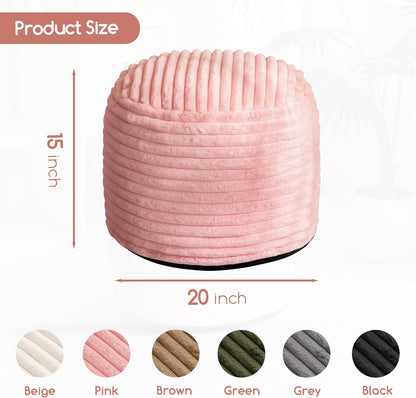 HIGOGOGO Round Stuffed Pouf Ottoman, Stripe Faux Fur Poufs with Foam Chunk Filling, Furry and