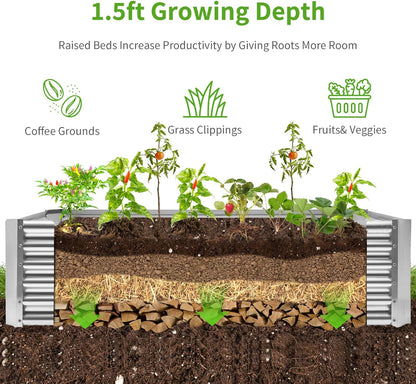 Land Guard Metal Raised Garden Bed for Gardening, 8x4x1.5ft Galvanized Raised Garden Bed, Planter