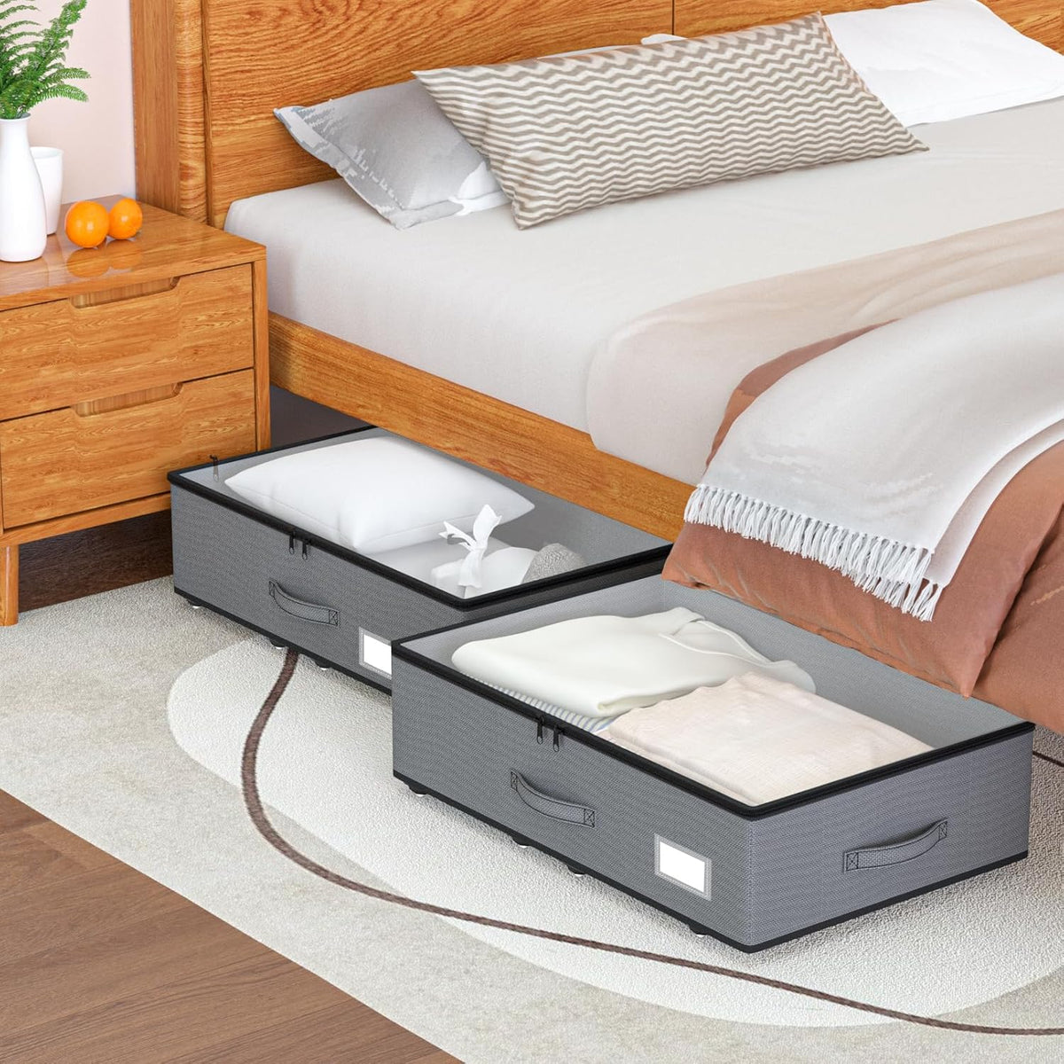 Under Bed Storage with Wheels, No Assemble Required 7.5 inches height Under Bed Storage bins,Large