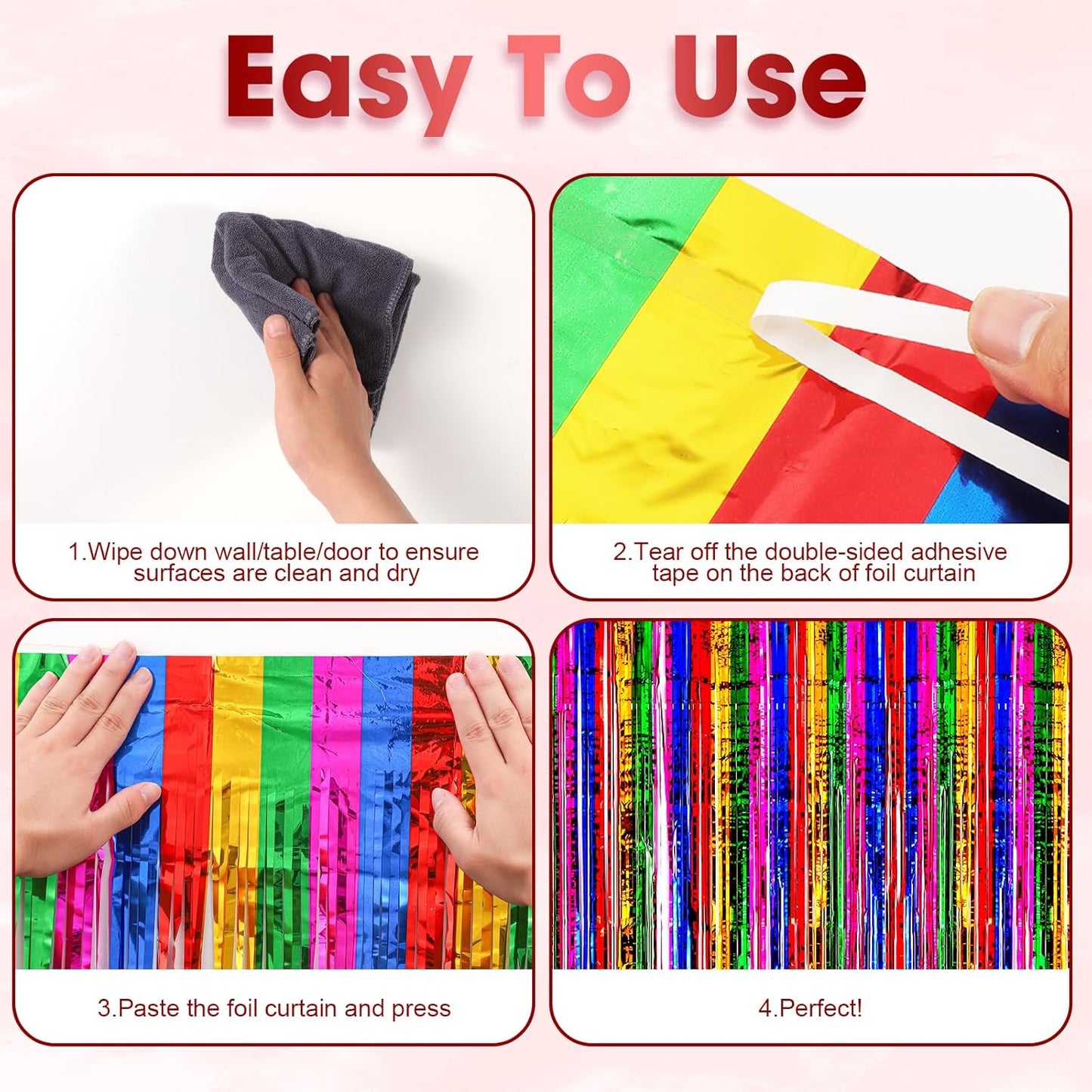 3 Pack 3.3x8.2 Feet Rainbow Foil Fringe Backdrop Curtains, Tinsel Streamers Birthday Party
