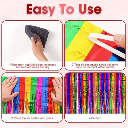 3 Pack 3.3x8.2 Feet Rainbow Foil Fringe Backdrop Curtains, Tinsel Streamers Birthday Party