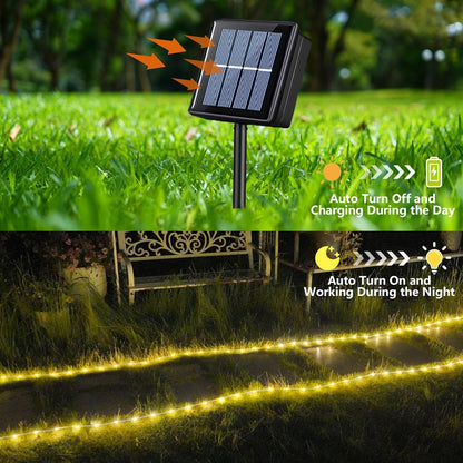 YEGUO 2 Packs Each 33ft 100 LED Solar Rope Lights Outdoor Waterproof, Warm White String Lights for