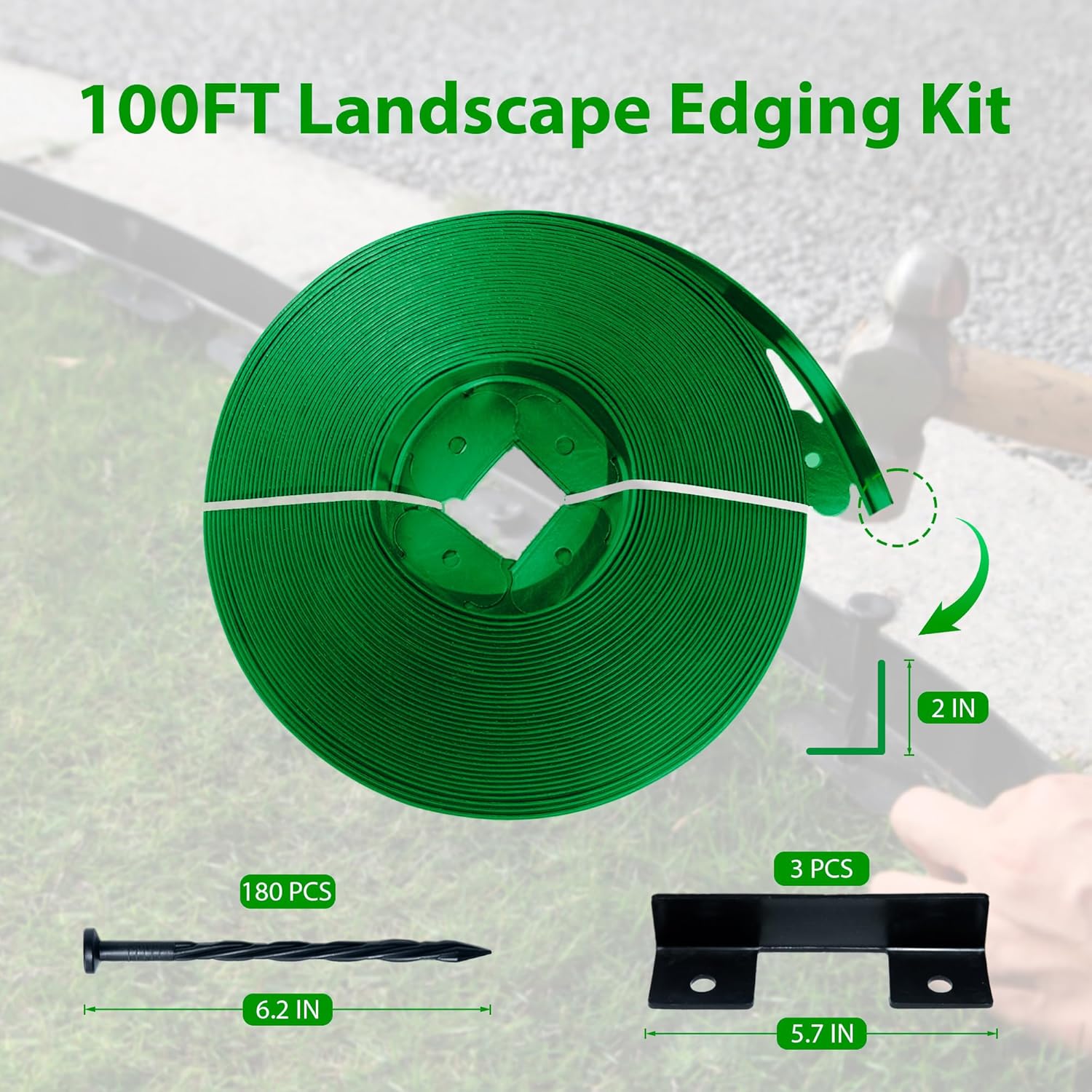 Landscape Edging Border 100 FT 2 Inch Tall with 180 Spikes, Plastic Edging for Landscaping, Garden