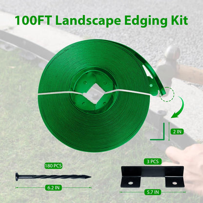 Landscape Edging Border 100 FT 2 Inch Tall with 180 Spikes, Plastic Edging for Landscaping, Garden
