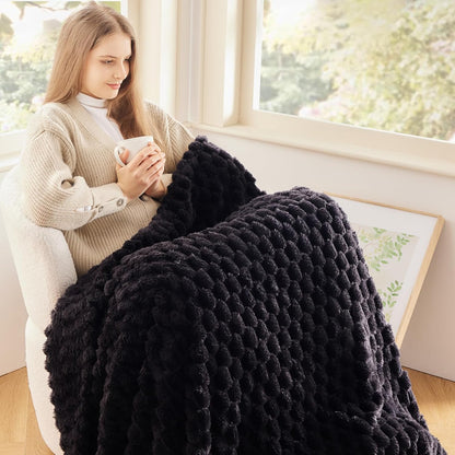 NEWCOSPLAY Super Soft Throw Blanket Black Premium Silky Flannel Fleece 3D Clouds Stylish Jacquard