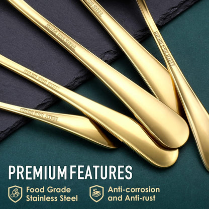 Gold Serving Utensils, OGORI 8-Piece Polished Stainless Steel Flatware Silverware Set Include