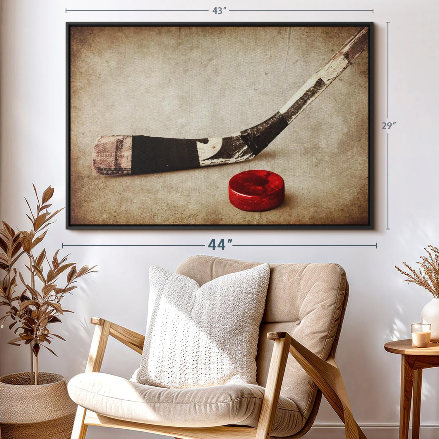 Elephant Stock Vintage Ice Hockey Wall Art - Horizontal Framed Canvas - 1-Piece Hallway Wall Decor
