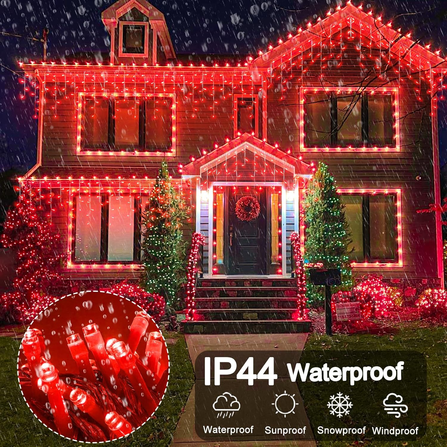66ft Red Icicle Lights Indoor for Bedroom, 640 LED String Lights for Outside Clear Wire Connectable
