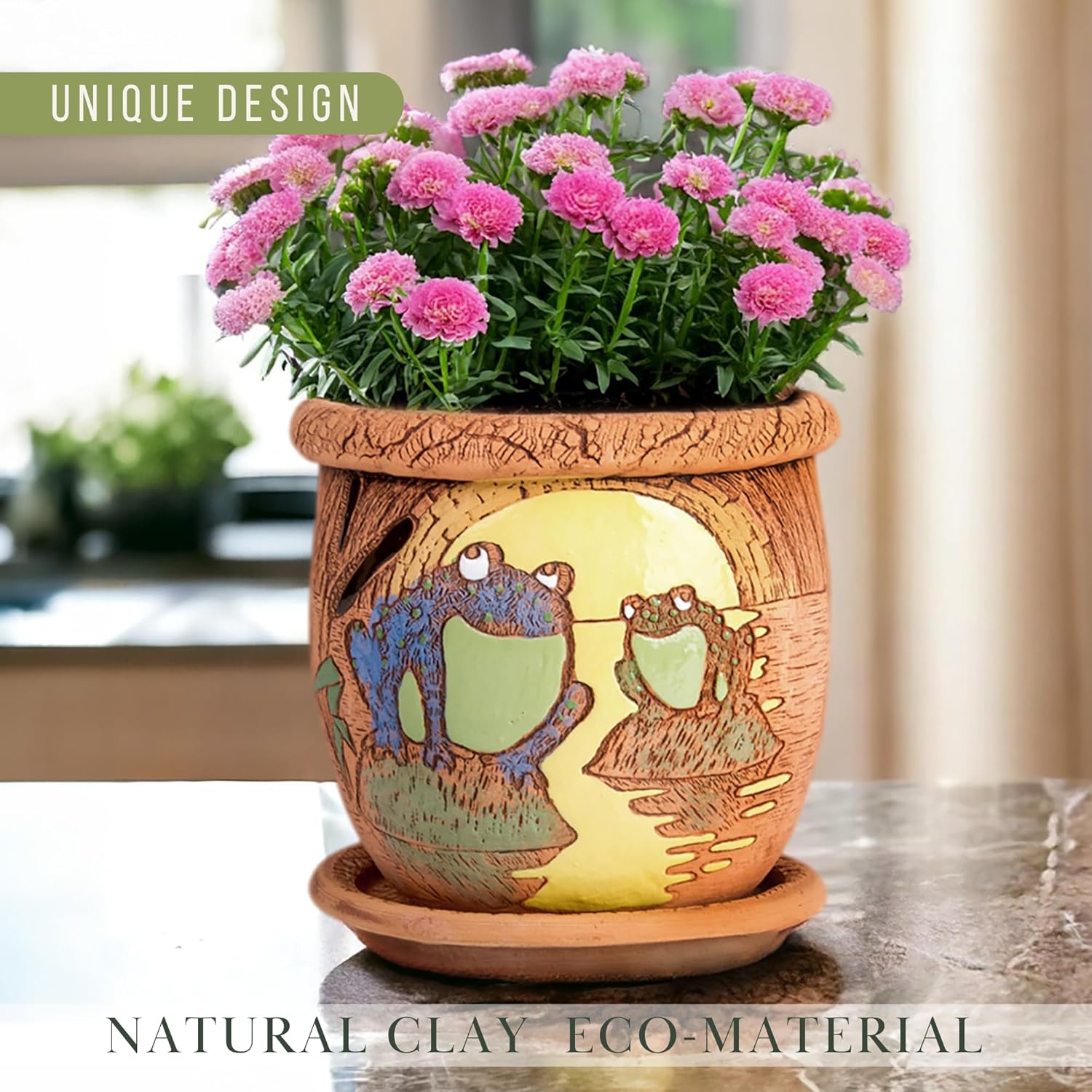 Ceramic Pot with Drainage Hole and Saucer, Plant Pots, Modern Decorative Planters for House Plants