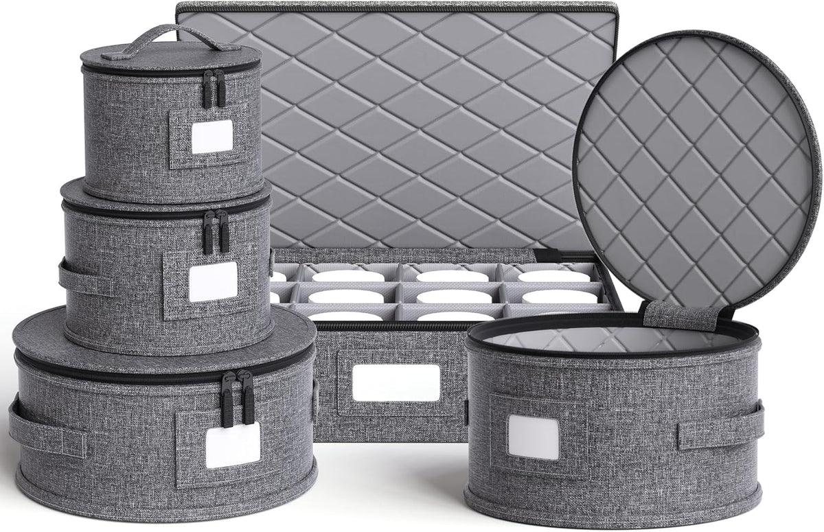 YearningHome China Storage Containers,Hard Shell Box with Felt Dividers for