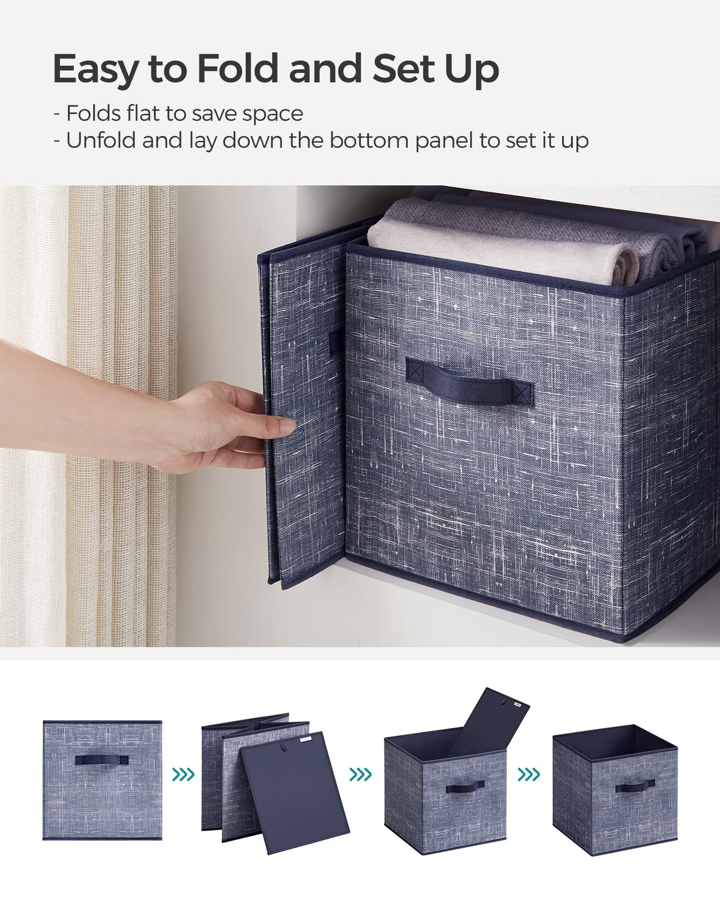 SONGMICS Storage Cubes, 11.8-Inch Non-Woven Fabric Bins with Double Handles, Set of 6, Closet