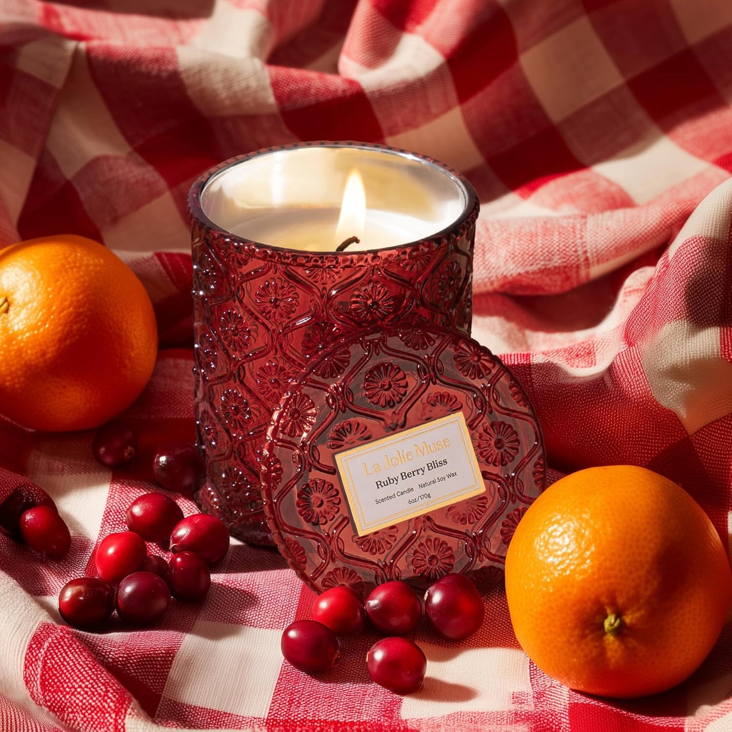 LA JOLIE MUSE Ruby Berry Bliss Scented Candle – Mandarin, Cranberry & Plum | 6 oz Festive Fall