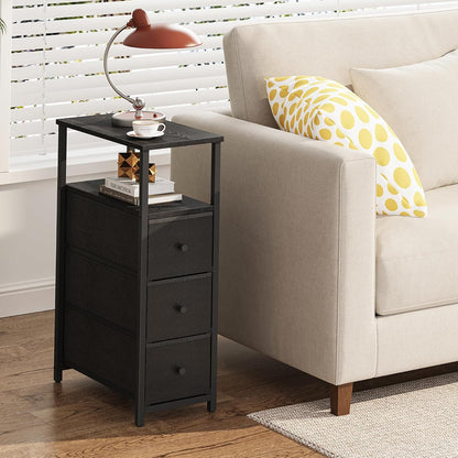 TUTOTAK Narrow Night Stand, Slim End Table, Tall Side Table with 3 Fabric Drawer, Small Bedside