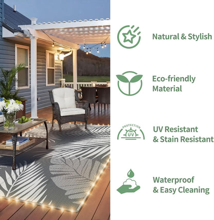 GENIMO Outdoor Rug 6' x 9' Waterproof for Patios Clearance, Reversible Outdoor Plastic Straw