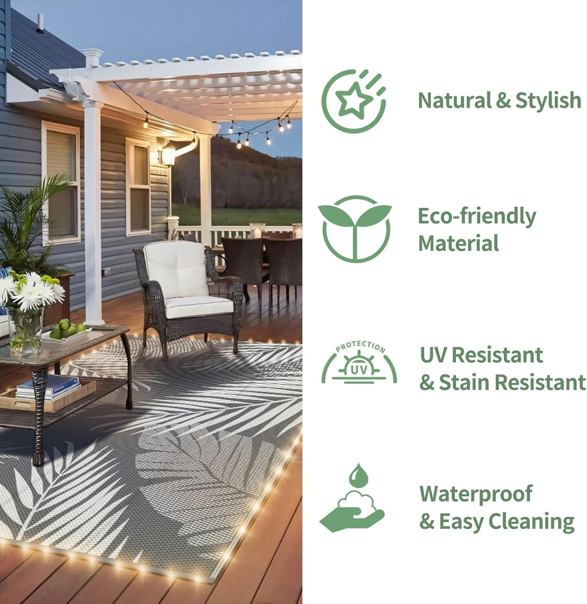 GENIMO Outdoor Rug 9' x 12' Waterproof for Patios Clearance, Reversible Outdoor Plastic Straw
