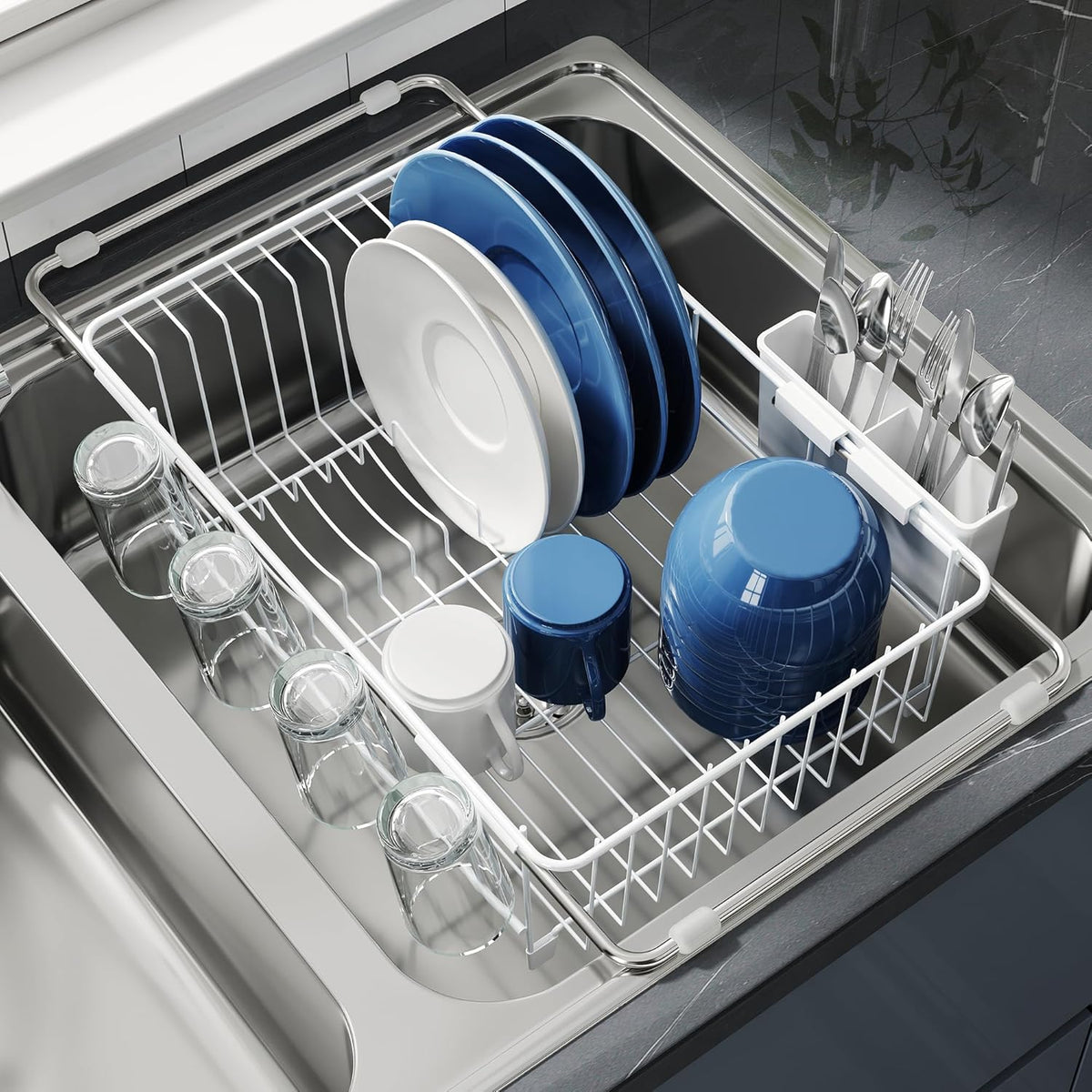 Dish Drying Rack in Sink, Small Dish Drainers for Inside Sink, Over The Sink Dish Racks, Stainless