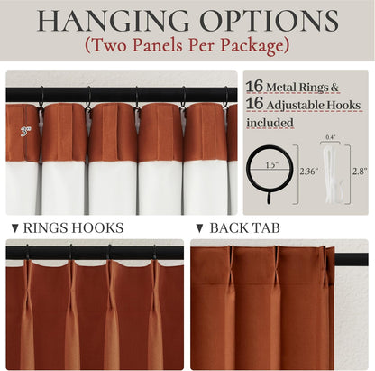Fall Burnt Orange Curtains Pinch Pleated Blackout 84 Inches Long 2 Panels Set,Terracotta Autumn