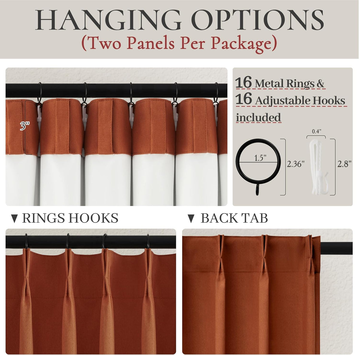 Fall Burnt Orange Pinch Pleated Curtains Blackout 102 Inches Long 2 Panels Set,Terracotta Autumn