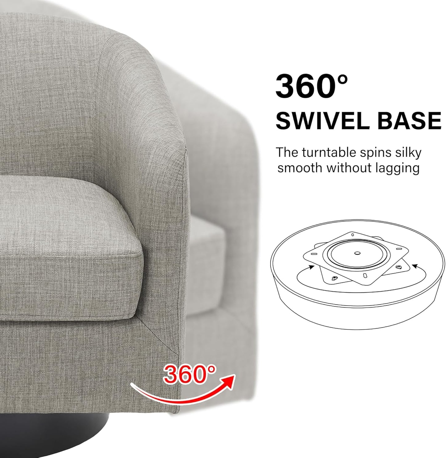 Swivel Barrel Accent Chair, Modern Round Linen Arm Chair for Living Room, Bedroom, Comfy Club