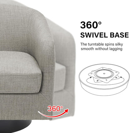 Swivel Barrel Accent Chair, Modern Round Linen Arm Chair for Living Room, Bedroom, Comfy Club