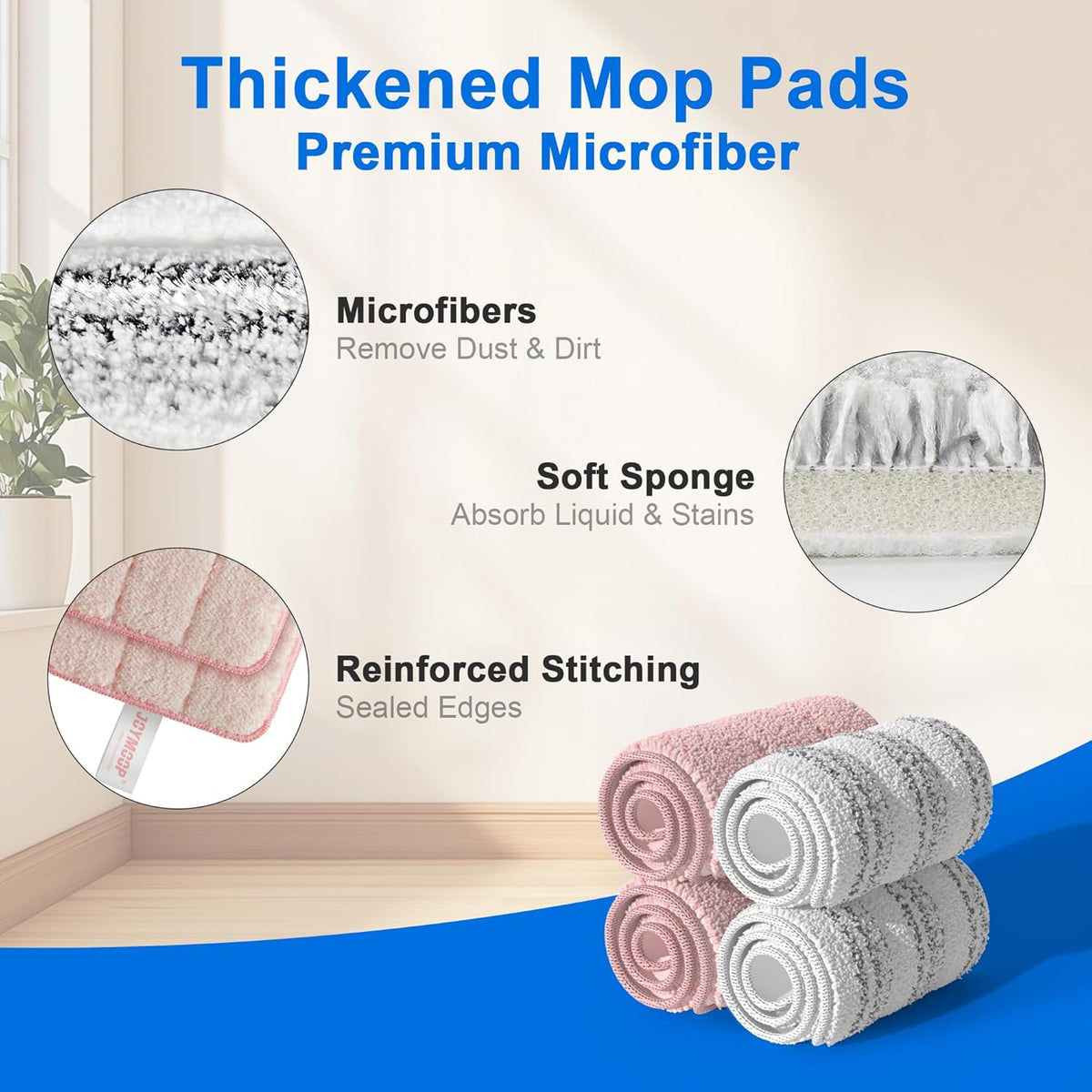 JOYMOOP Mop Replacement Pads, Reusable Microfiber Mop Pads for 13-inch Flat Mop and Mop Bucket Set