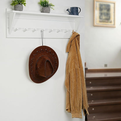 WEBI Coat Rack Wall Mount with Shelf,8 Peg Hooks,34" Long Entryway Wall Shelf with Hooks Underneath