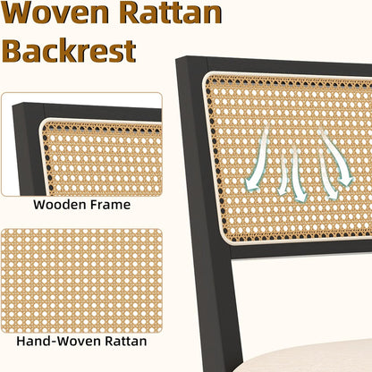 Westice Rattan Dining Chairs Set of 4, Farmhouse Natural Dining Room Chairs with Upholstered