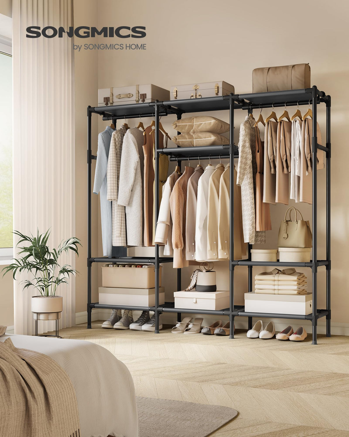 SONGMICS Clothes Rack,72 Inch Large Capacity Portable Closet, Heavy Duty Wardrobe Closet Organizer