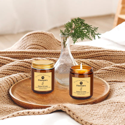 Balsam & Cedar Scented Candle Set 2 Pack – Natural Soy Wax Hand-Poured – Relax and Relieve Stress